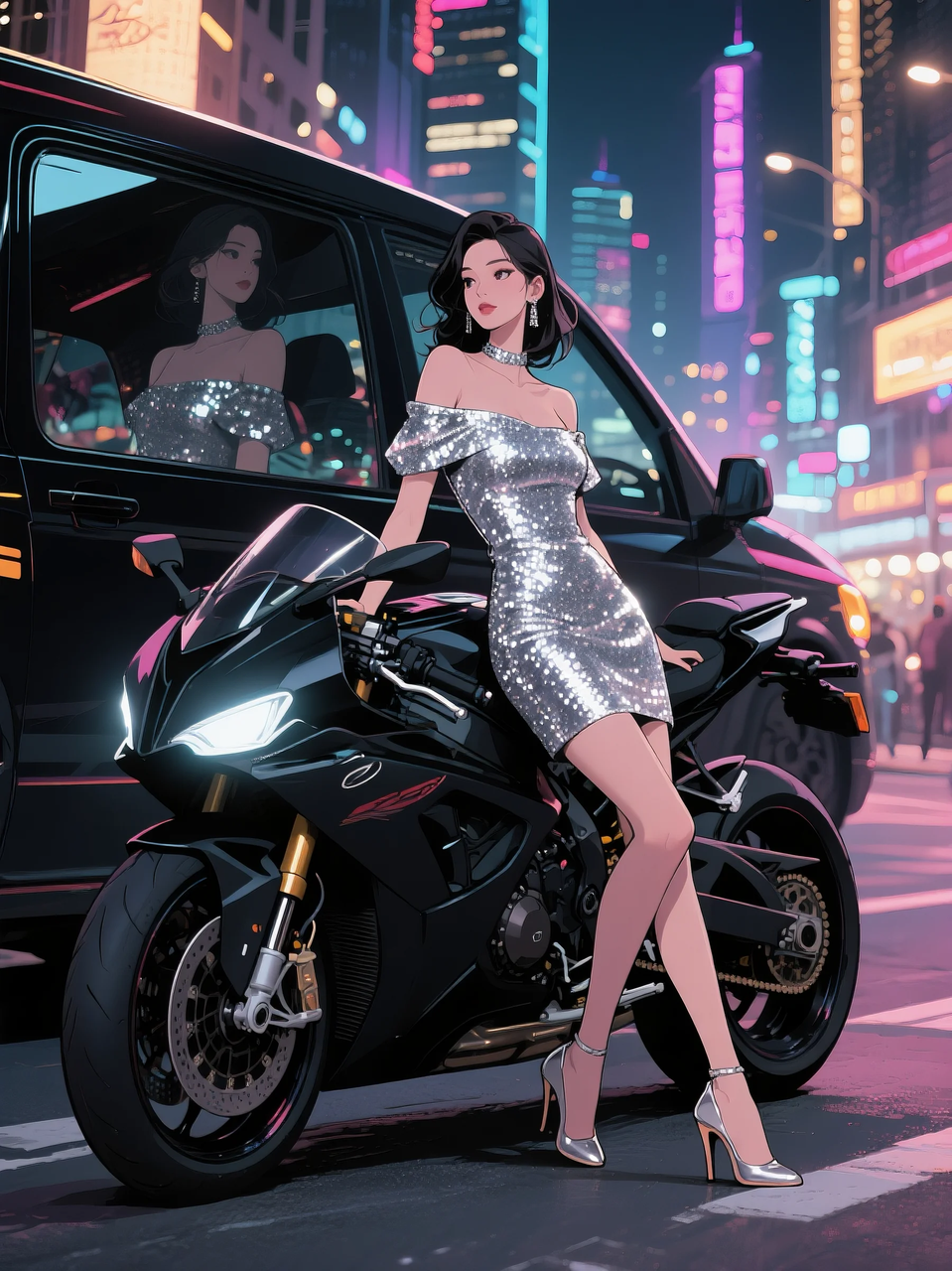 即梦AI 【二次元动漫】| 美女与机车，可爱治愈系风格，附提示词