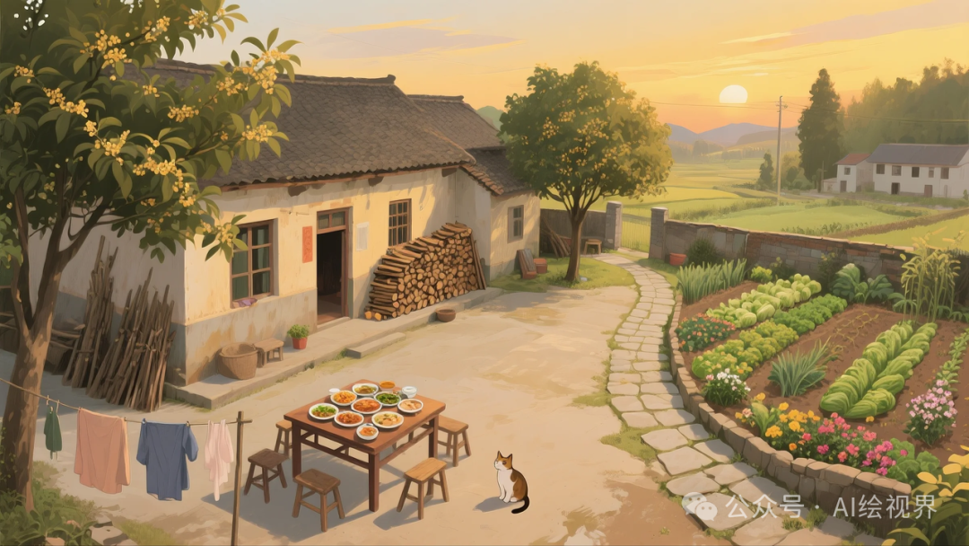 即梦AI 【怀旧主题】| AI 笔下的 10 款 80 年代农家大院治愈系插画，哪一幅勾起你的乡愁？
