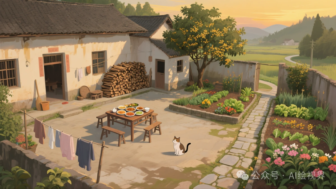 即梦AI 【怀旧主题】| AI 笔下的 10 款 80 年代农家大院治愈系插画，哪一幅勾起你的乡愁？