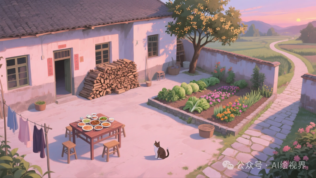 即梦AI 【怀旧主题】| AI 笔下的 10 款 80 年代农家大院治愈系插画，哪一幅勾起你的乡愁？