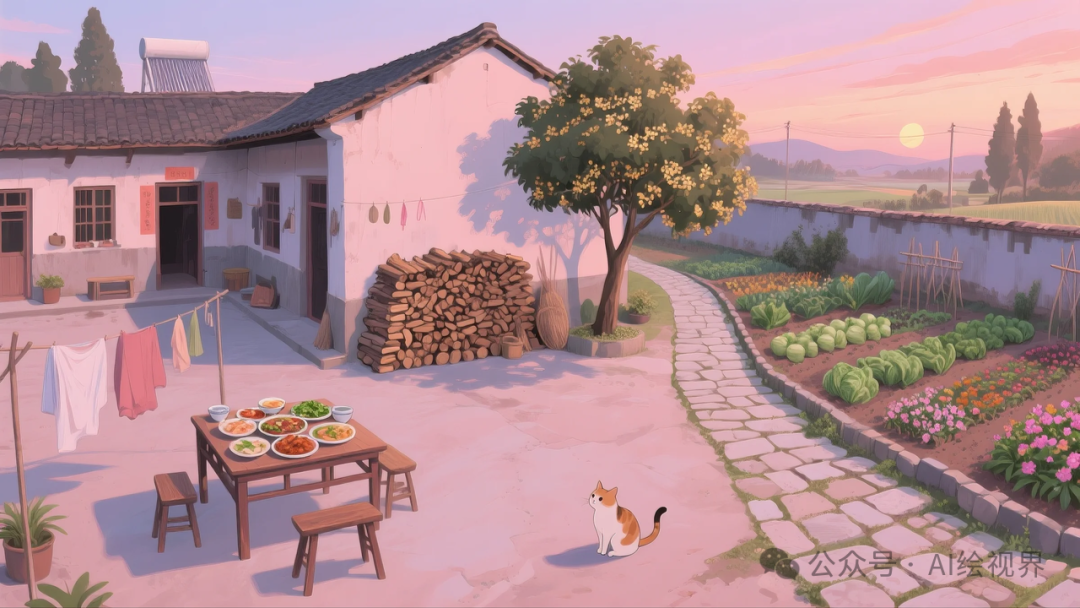即梦AI 【怀旧主题】| AI 笔下的 10 款 80 年代农家大院治愈系插画，哪一幅勾起你的乡愁？