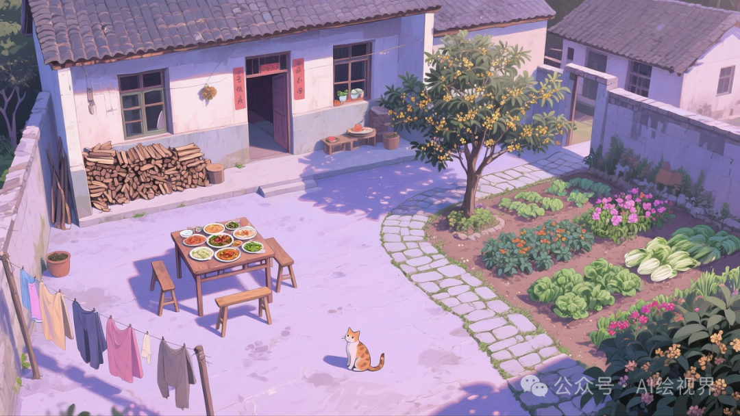 即梦AI 【怀旧主题】| AI 笔下的 10 款 80 年代农家大院治愈系插画，哪一幅勾起你的乡愁？