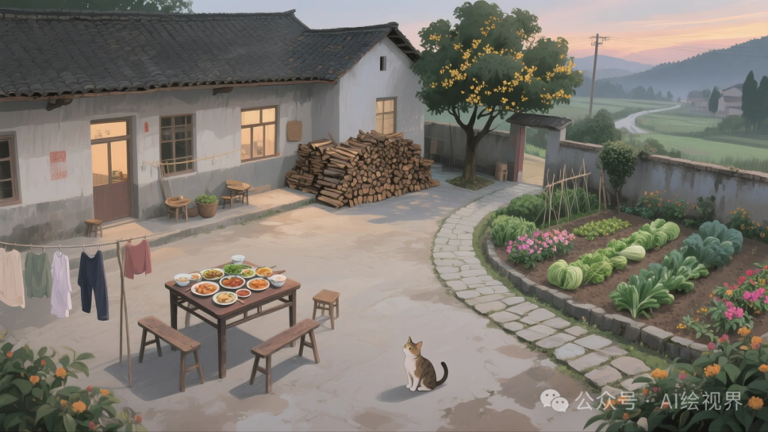 即梦AI 【怀旧主题】| AI 笔下的 10 款 80 年代农家大院治愈系插画，哪一幅勾起你的乡愁？