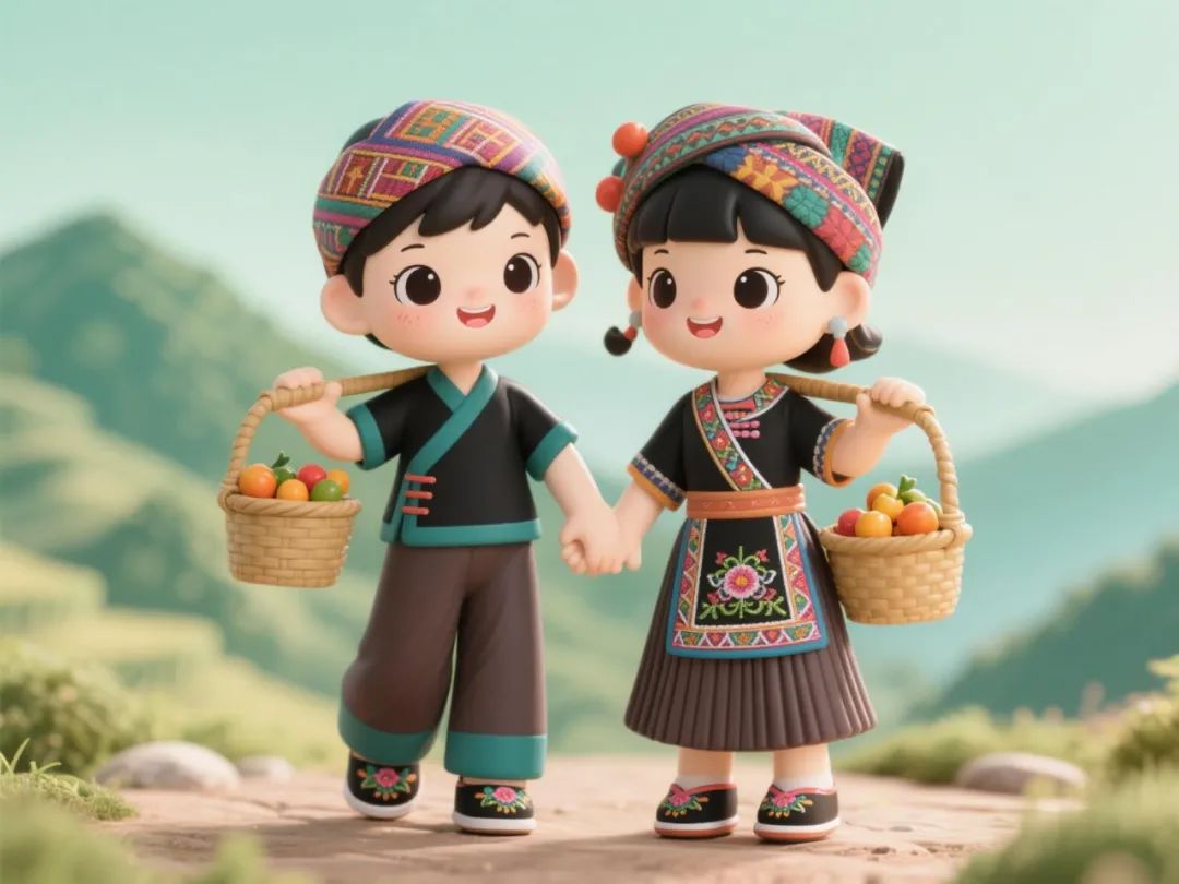 AI爆款提示词！56个民族少女手办的绘画图