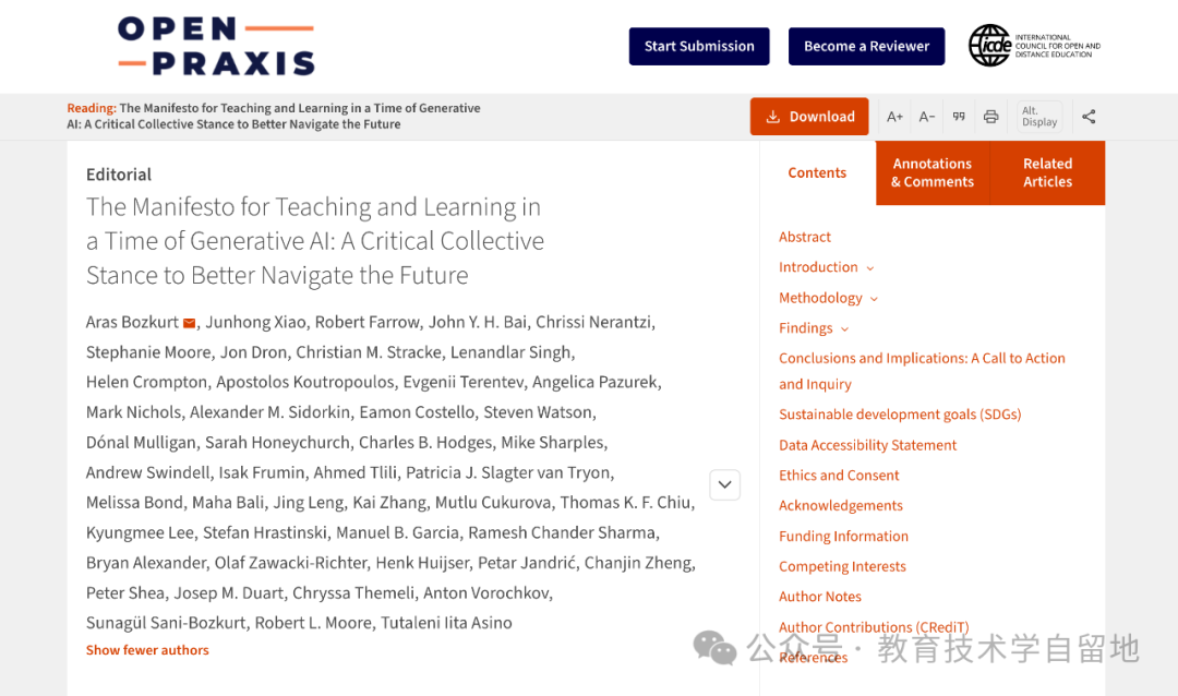 生成式人工智能时代的教与学宣言：一种有助于更好地引领未来方向的批判性集体立场