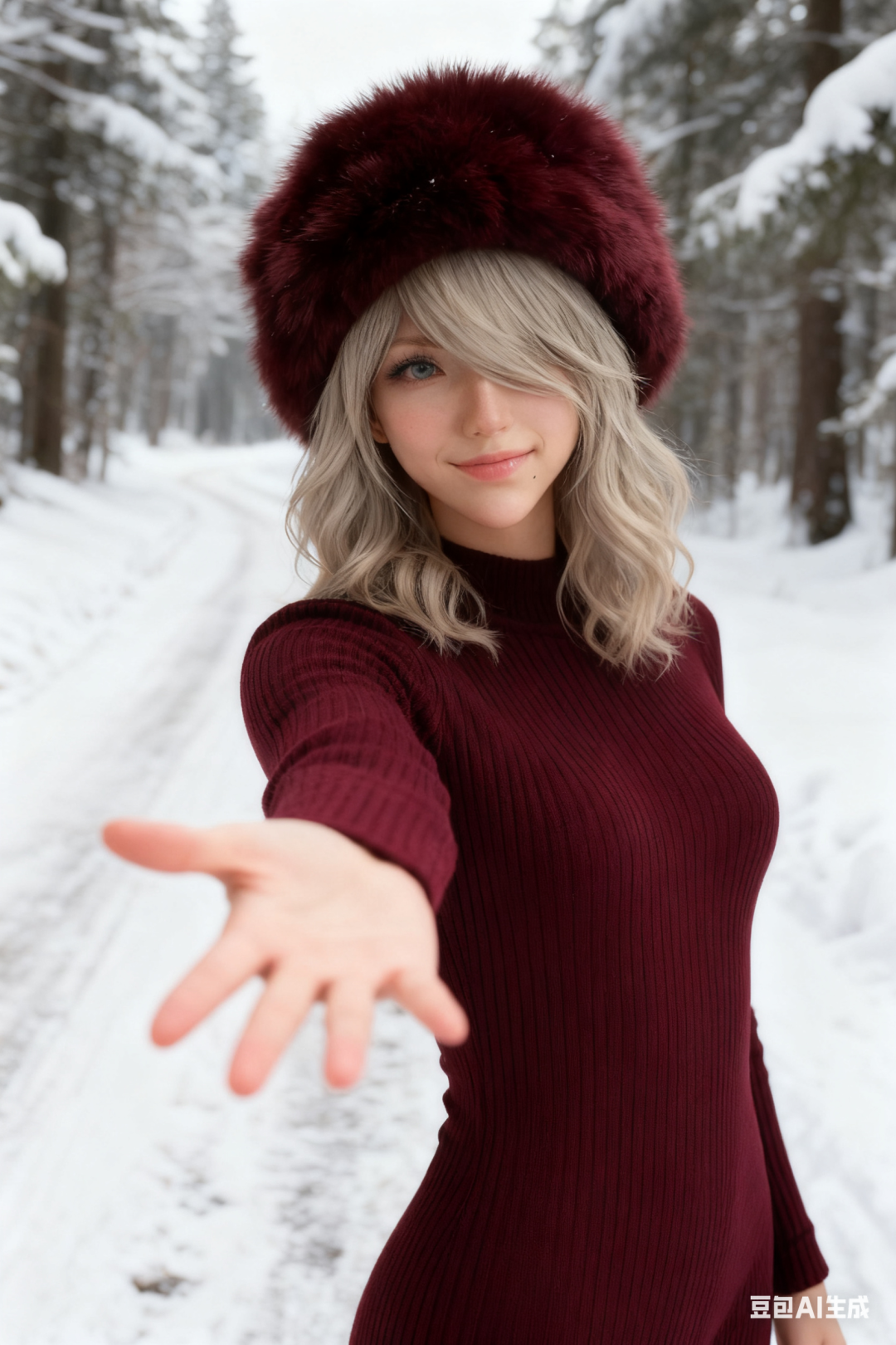 冬日雪景人像图片生成提示词（豆包）
