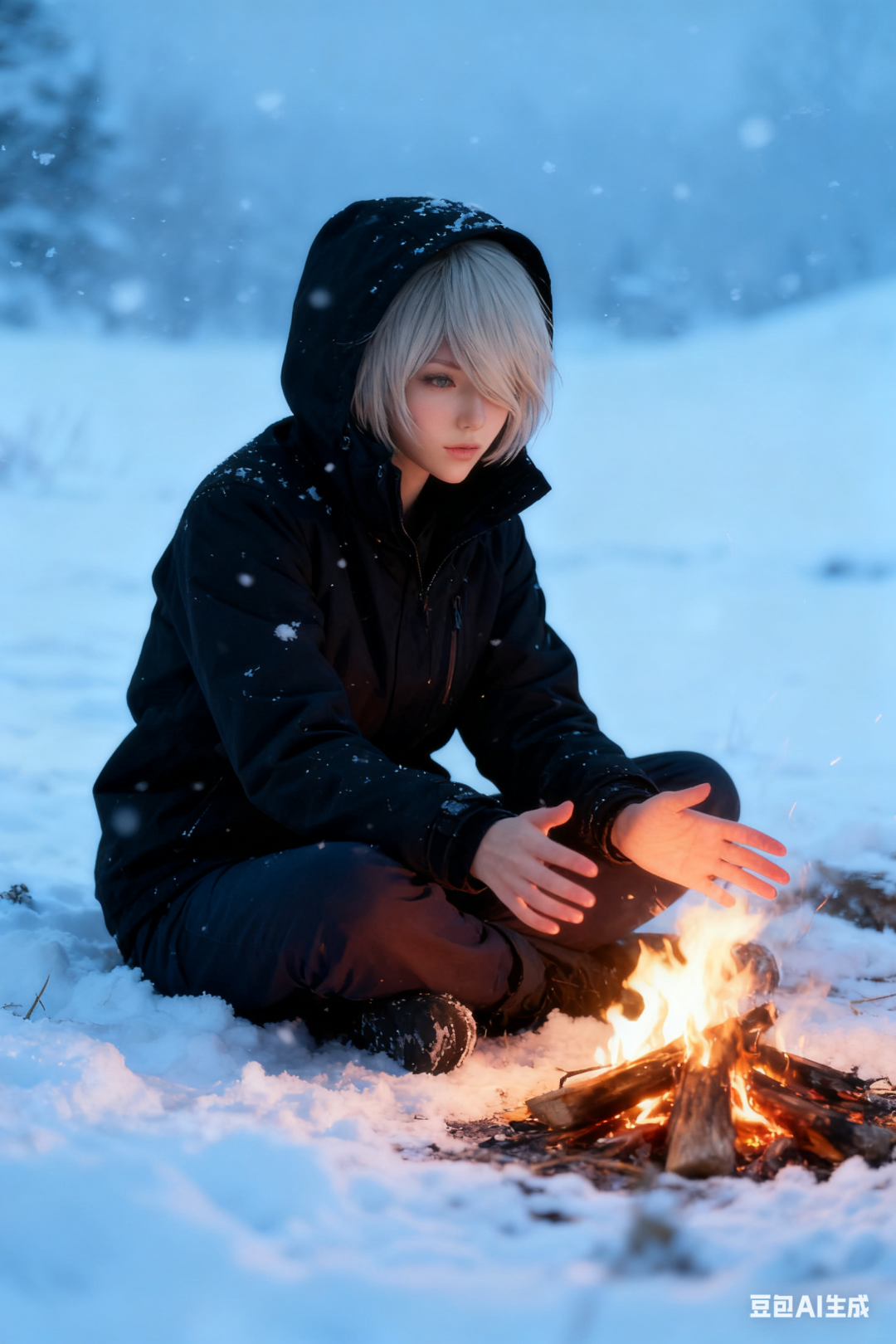 冬日雪景人像图片生成提示词（豆包）