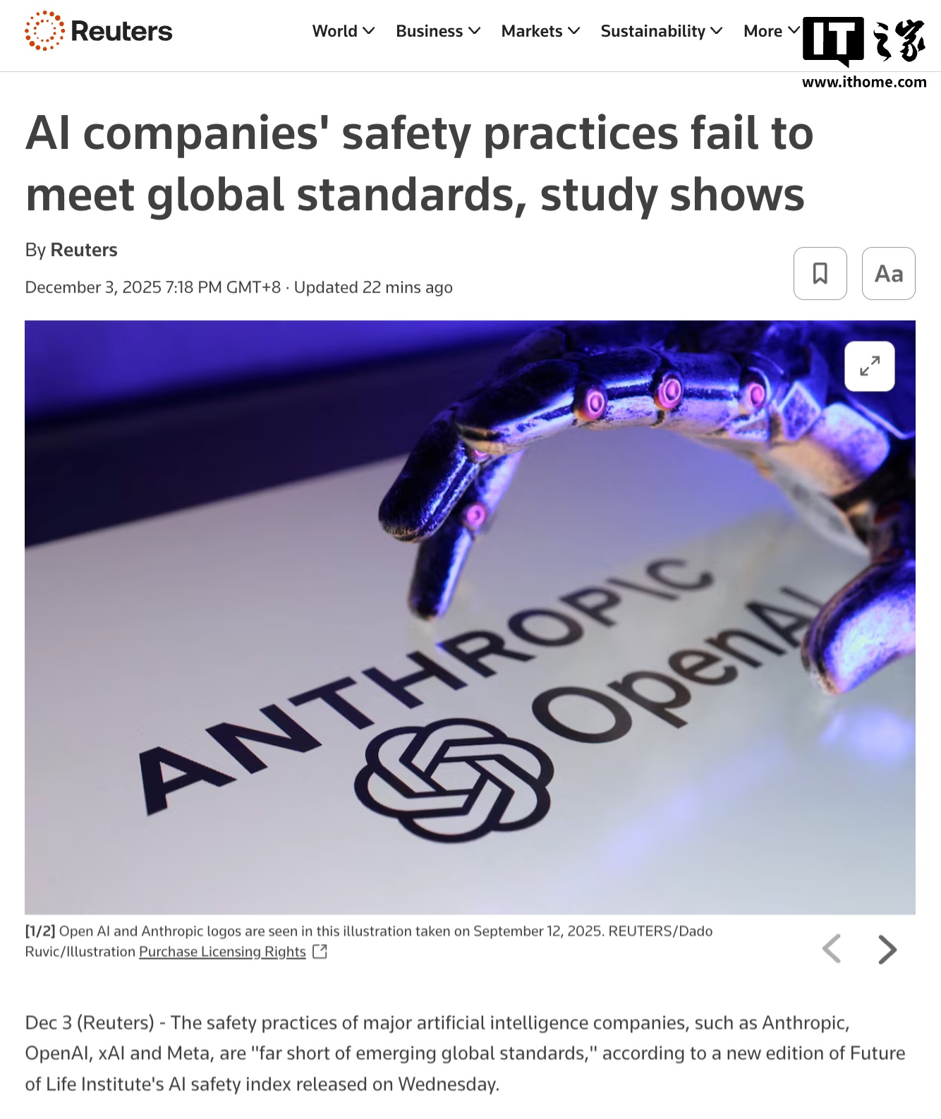 研究称 OpenAI、xAI 等全球主要 AI 公司安全措施“不及格”，远未达全球标准