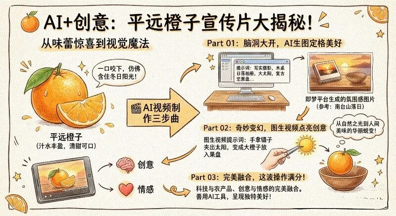 这颗征服我味蕾的橙子，被我做成了一支“橙”意满满的AI宣传片