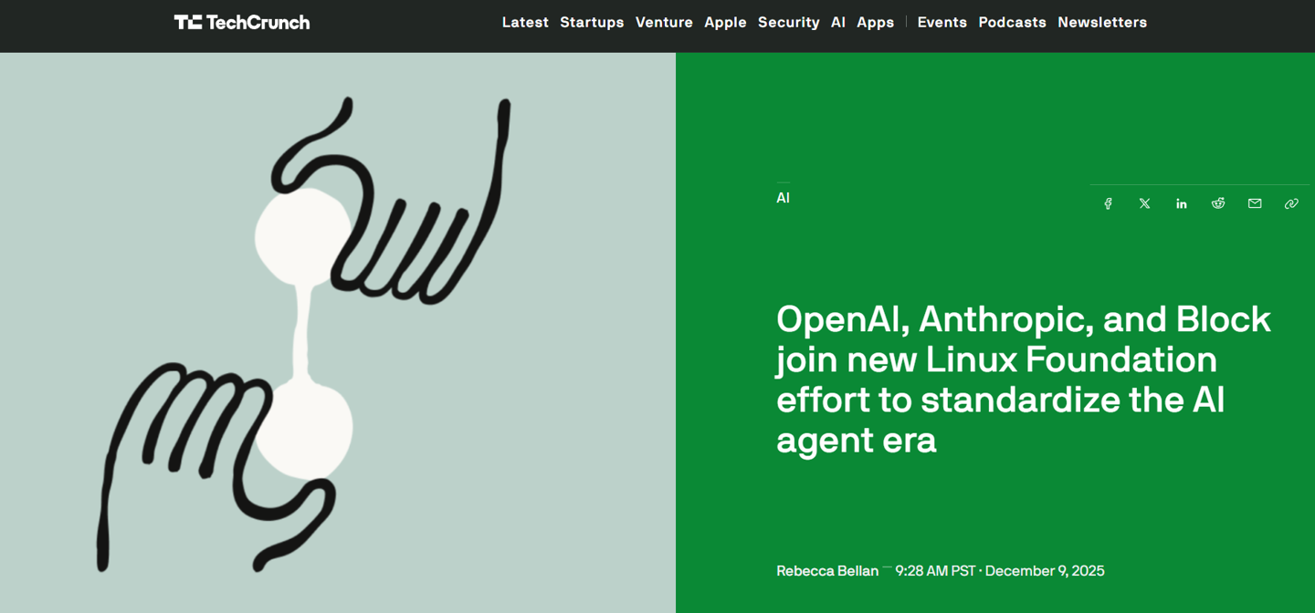 AI 智能体开源基金会成立：OpenAI、谷歌、亚马逊 AWS 等巨头加入，目标打破新时代垄断