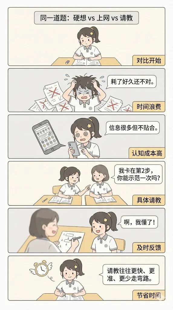 孩子卡住时，第一反应为什么不是请教？9张漫画，把“开口求助”教成一项能力