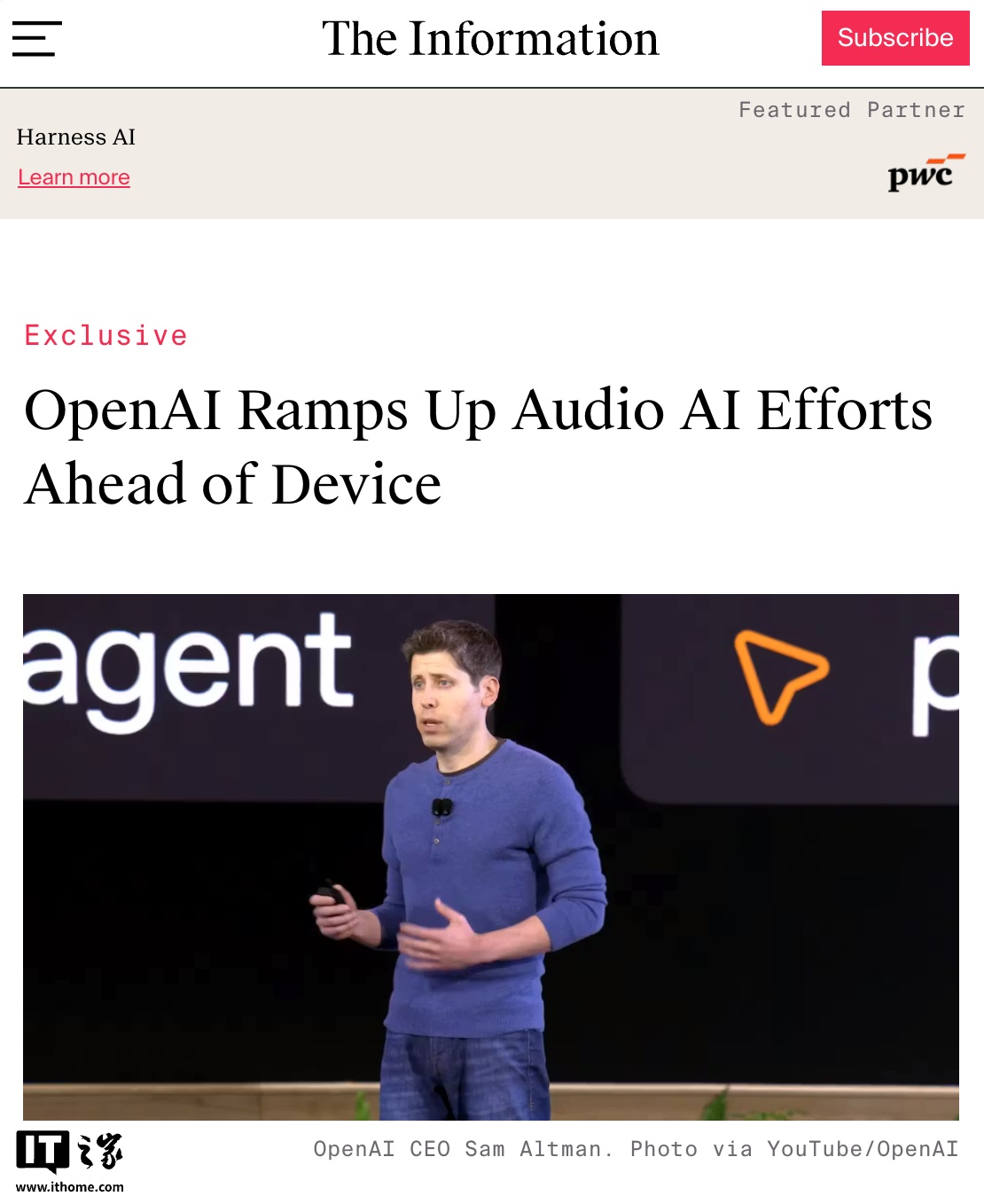 消息称 OpenAI 大力研发音频 AI 模型，加紧备战首款“无屏幕”硬件设备