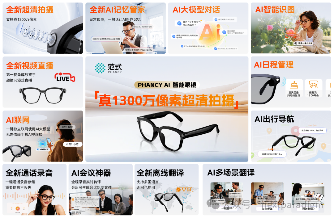 范式智能旗下 Phancy 推出 1300 万像素摄像头 AI 智能眼镜，支持大模型对话