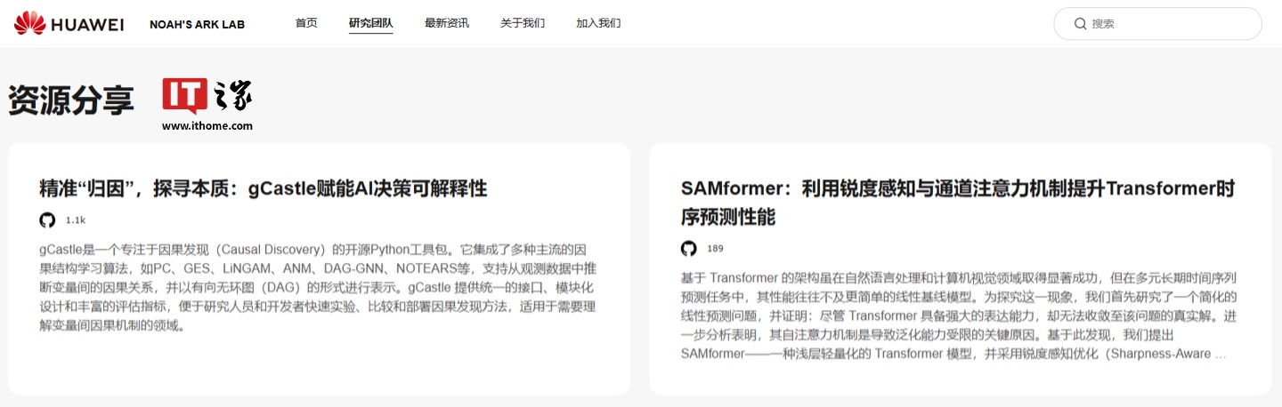 华为诺亚方舟实验室官网新版上线：优化开源资源入口，集中呈现自研开源项目