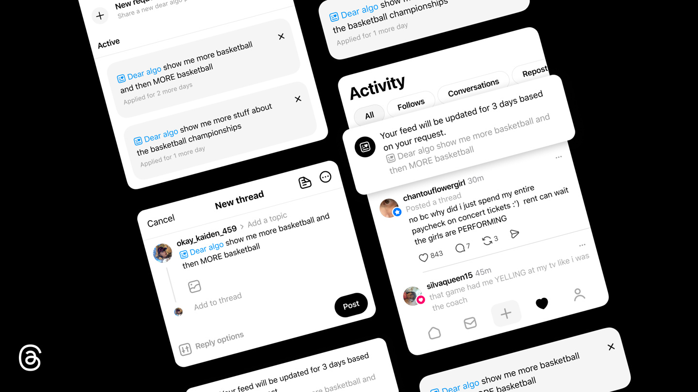 Threads 推出 Dear Algo 功能：用户可借助 AI 自定义信息流推送内容