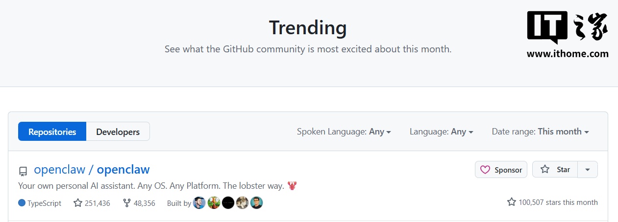 OpenClaw 超越 Linux 和 React 登顶 GitHub 软件星标榜，开通官方微博