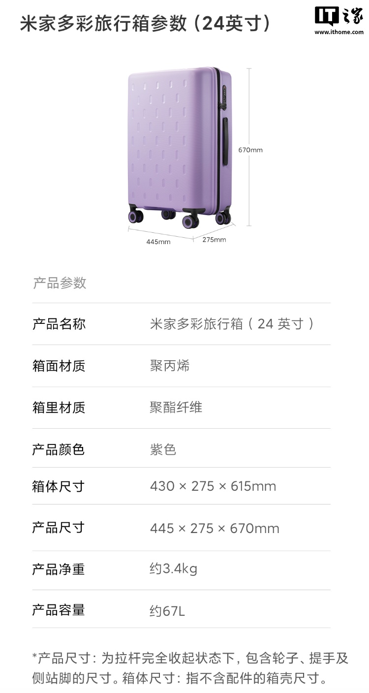 小米米家多彩旅行箱新增紫色配色：提供 20/24 英寸可选，199 元起