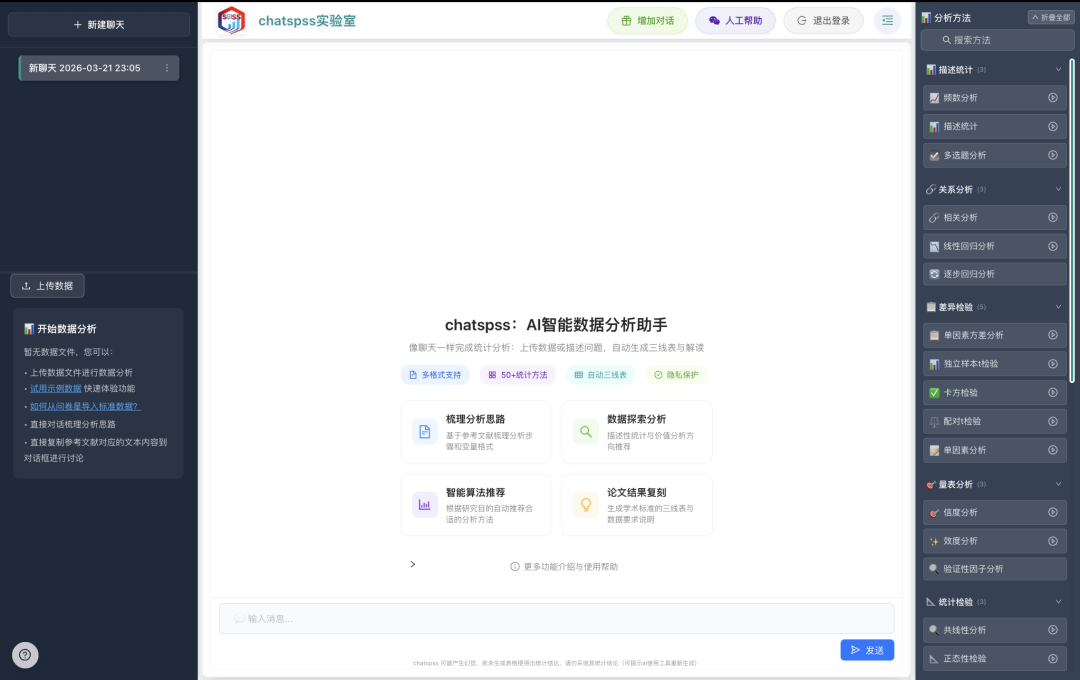 Chatspss：一句话搞定科研数据分析，让SPSS 统计分析象聊天一样简单！