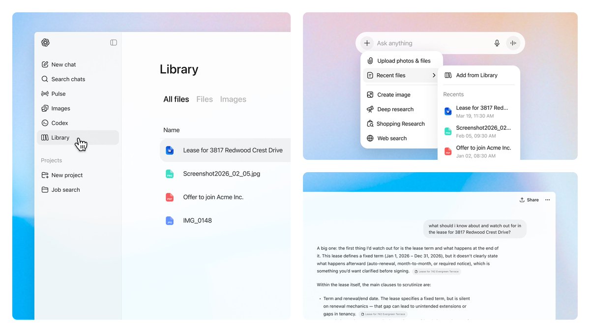 OpenAI 宣布为 ChatGPT 付费用户新增“云盘”功能：上传图片、文档自动保存至云端，跨对话随时调用