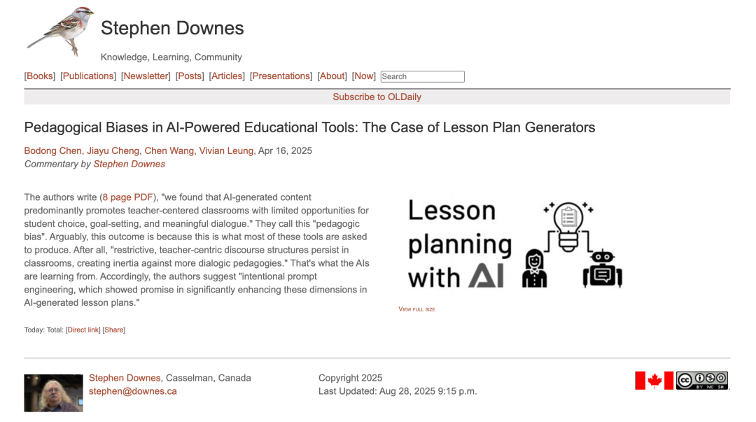 人工智能生成的内容主要推崇以教师为中心的课堂模式，学生自主选择、目标设定以及开展有意义对话的机会极为有限