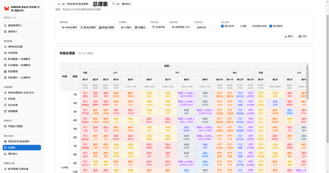 学校必备5大工具：彩蝶排课_排监考_排考场_分班_成绩分析软件