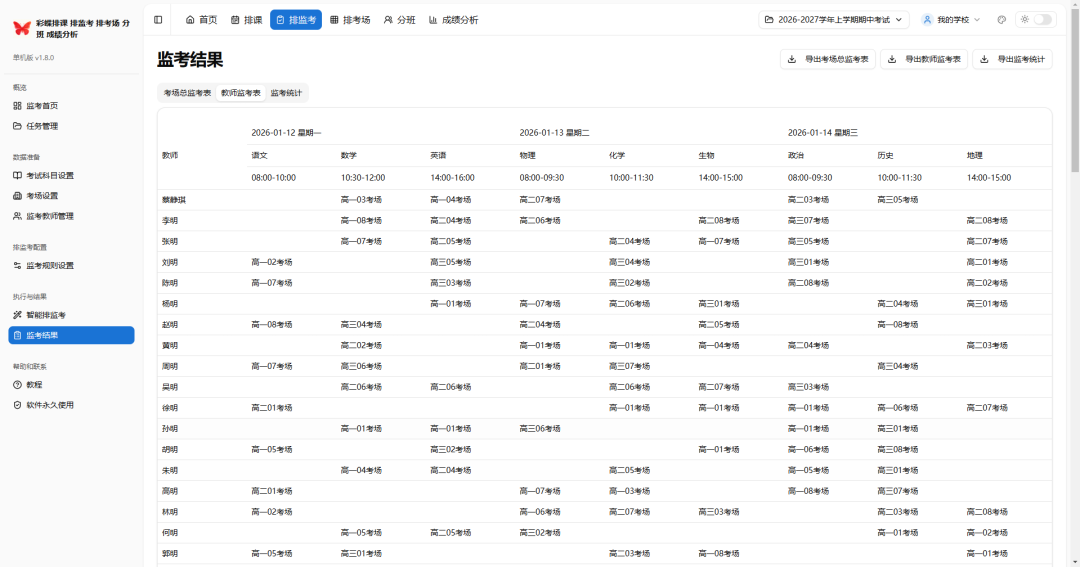 学校必备5大工具：彩蝶排课_排监考_排考场_分班_成绩分析软件