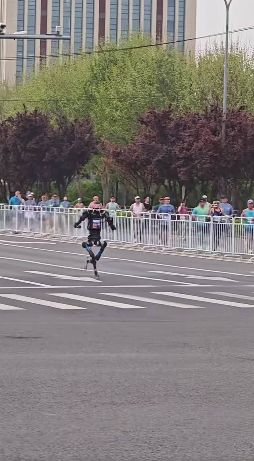 脖子以下全是腿：网友自制“豆脚”机器人现身北京人形机器人马拉松