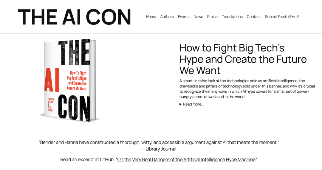 一本令人耳目一新的反潮流著作，它帮助人们识别AI 骗局，揭露AI 伤害，戳破AI泡沫，教导人们如何对抗科技巨头的炒作，创造我们想要的未来