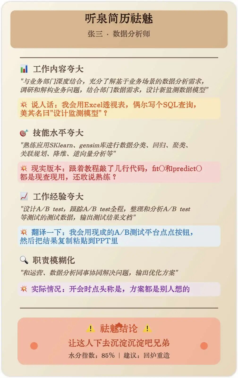 “让这人下去沉淀沉淀吧兄弟！”——当AI学会了听泉式简历吐槽…（附Prompt）