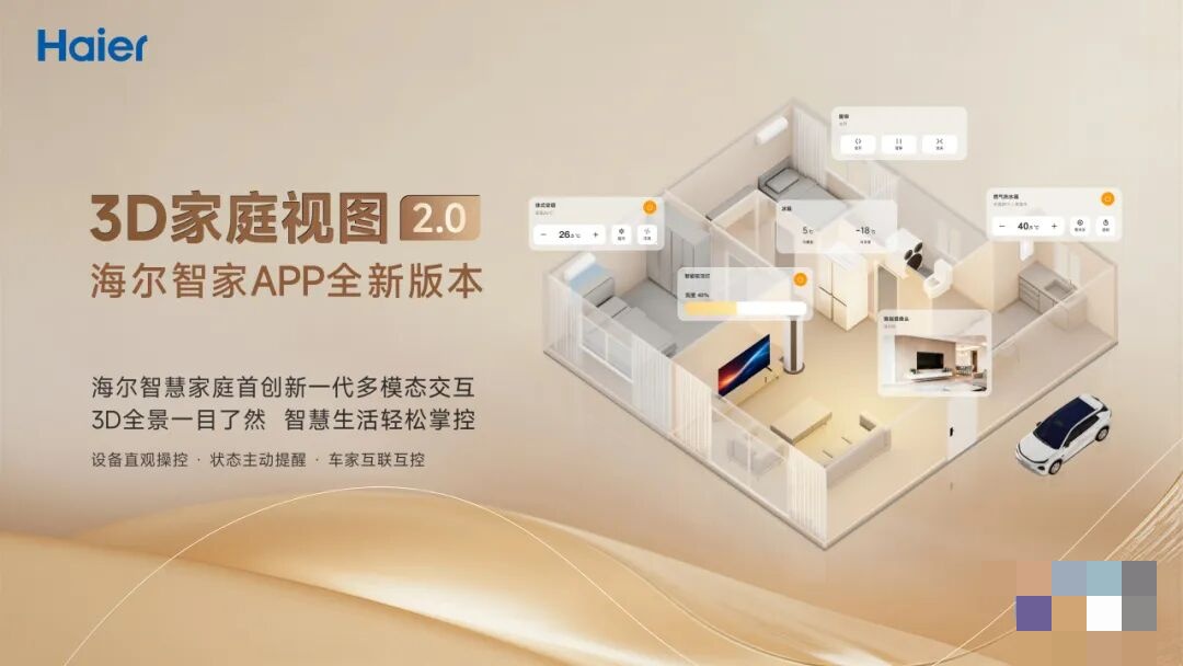 海尔智家 3D 视图 2.0 版本上线，将实现车家互联双向操控