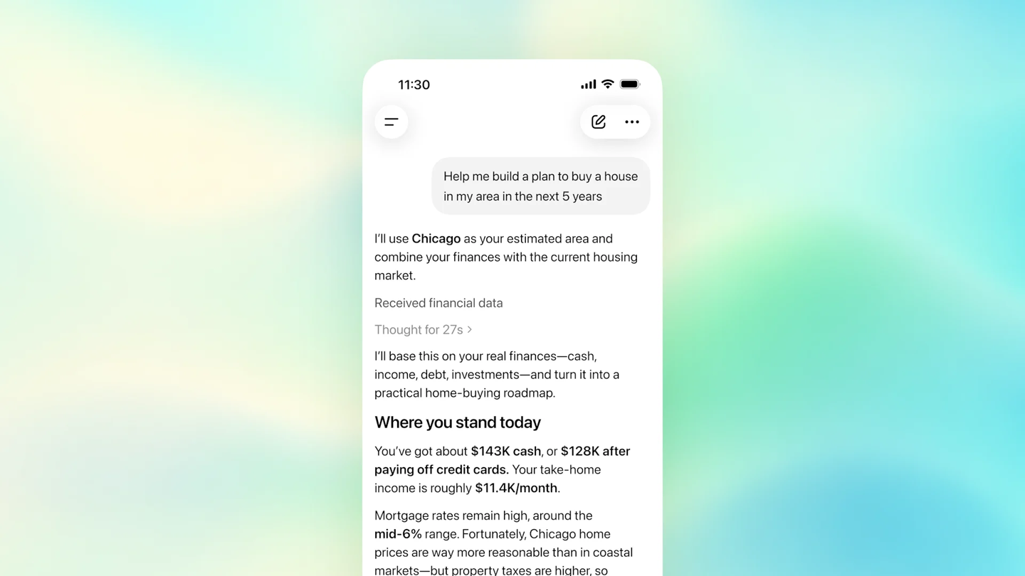 OpenAI 开测 ChatGPT 个人理财：AI 洞察消费、分析旅行支出、规划目标等