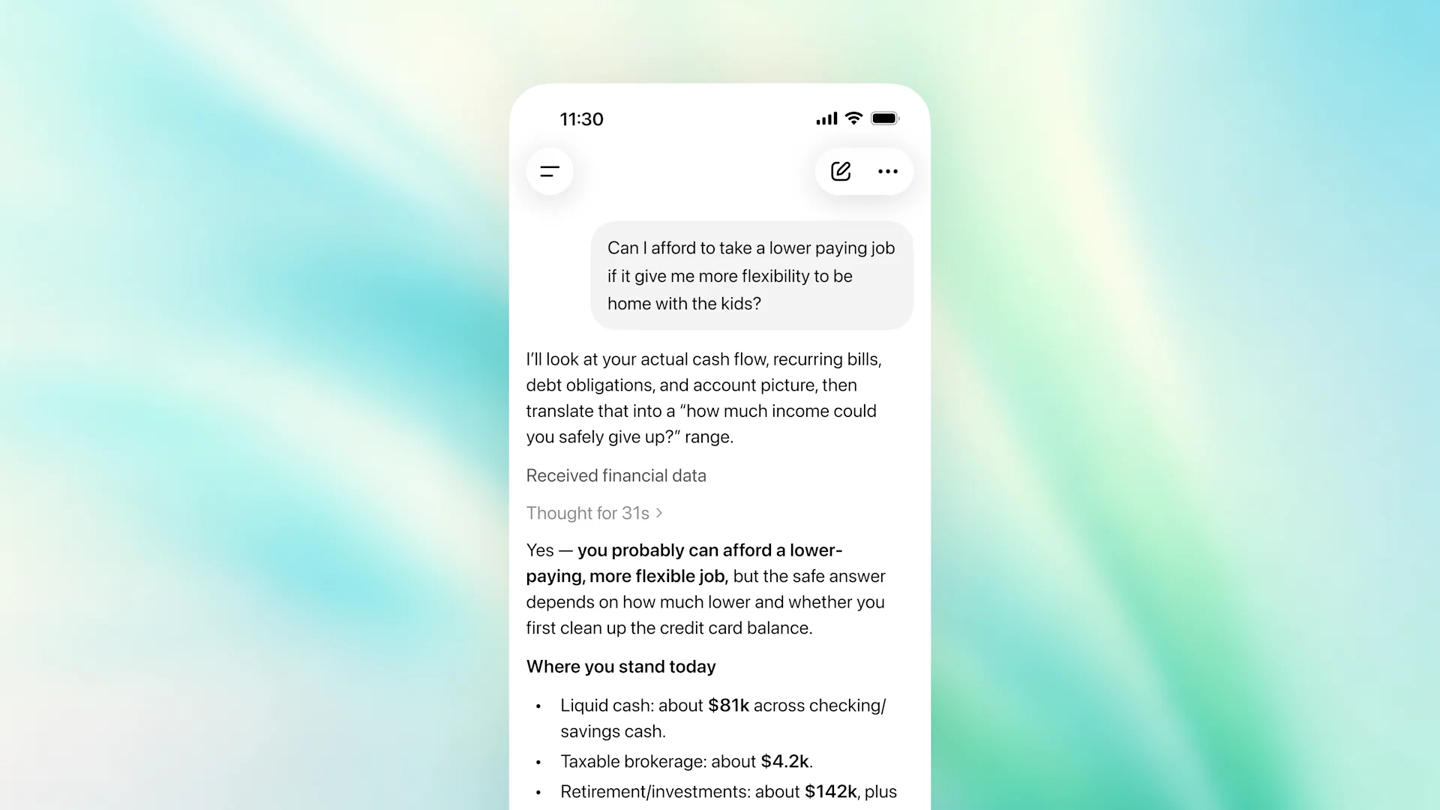 OpenAI 开测 ChatGPT 个人理财：AI 洞察消费、分析旅行支出、规划目标等