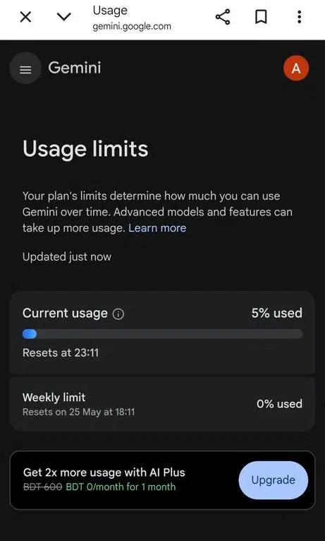 消息称谷歌收紧 Gemini 免费版，设置百分比周限额