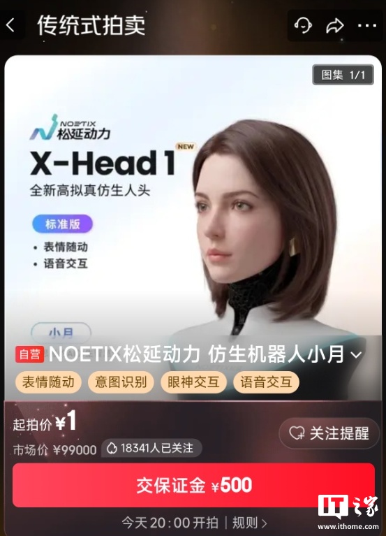 全球首款眼神交互仿生人“小月”拍卖：起拍价 1 元，春晚蔡明机器人“姊妹款”