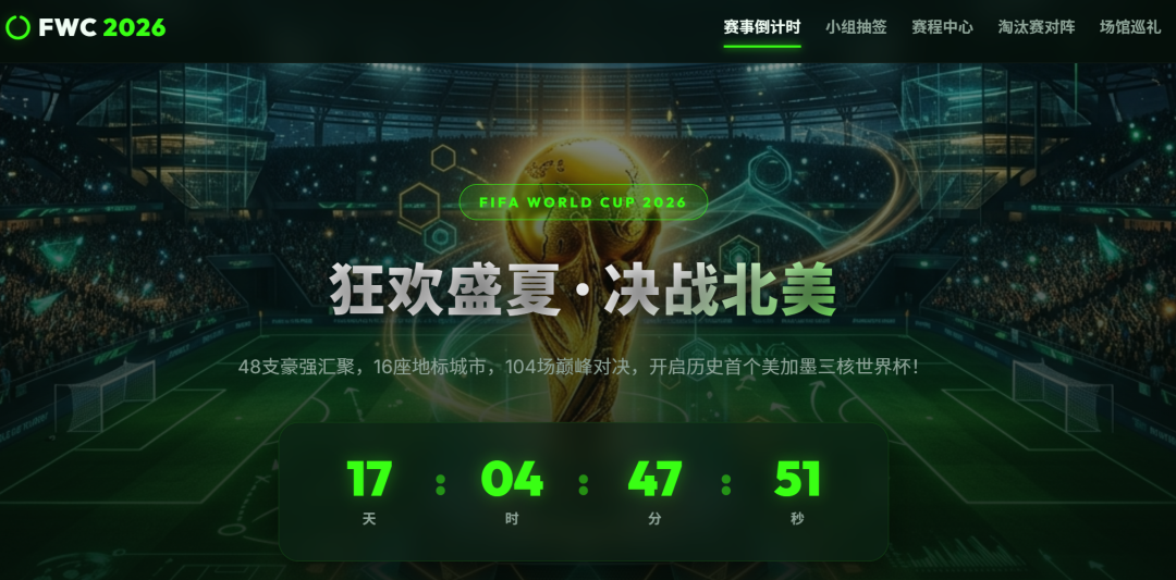一句话+7分钟：AI做出一个精美的世界杯网站
