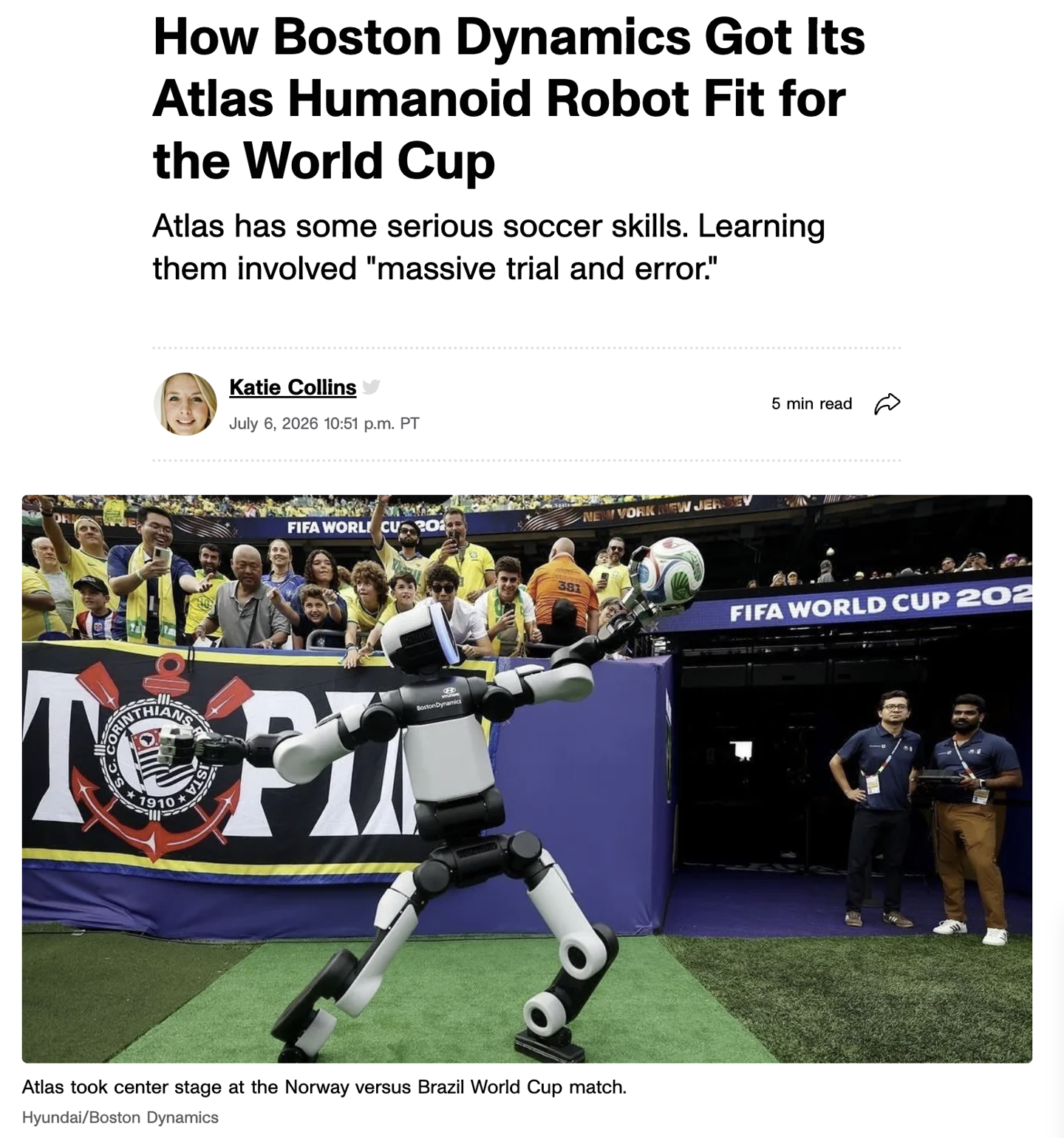 波士顿动力 Atlas 机器人亮相世界杯，揭秘踢球技能训练过程