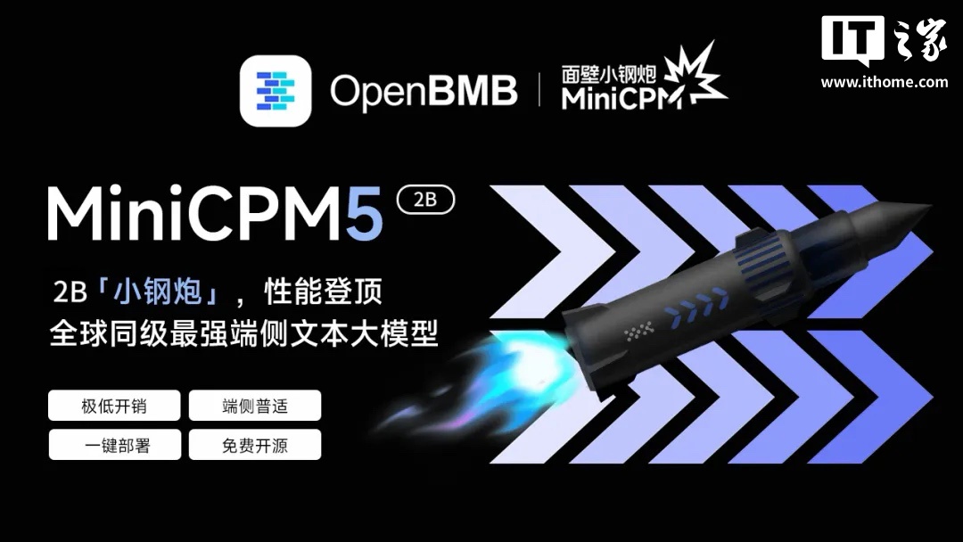 面壁智能发布端侧模型 MiniCPM5-2B，AA-Index 榜单 4B 以下性能第一
