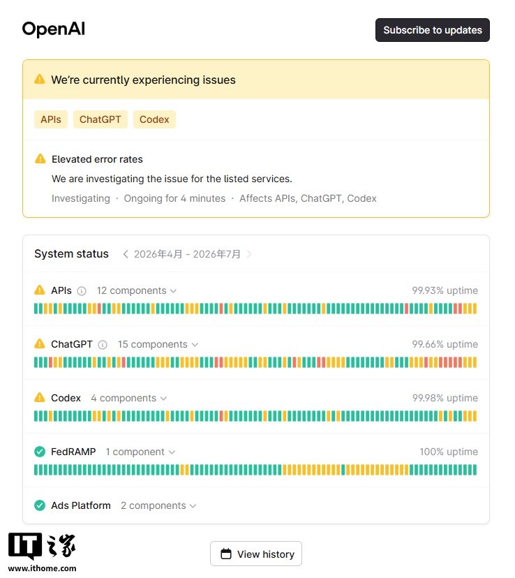 OpenAI 突发服务器故障，ChatGPT、Codex 出现宕机
